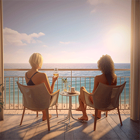Femme assise sur le balcon près de la mer